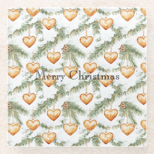 Posavasos De Vidrio Warm Creamy Caramel Hearts Christmas Tree Branches (Anverso)