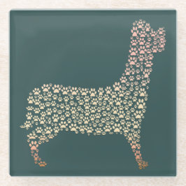 Posavasos De Vidrio Warm Gold Gradient Paw Print Dog Silhouette Fabric