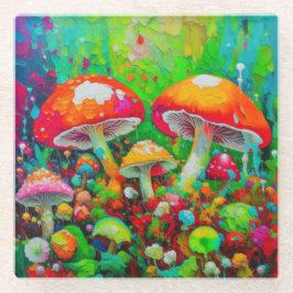 Posavasos De Vidrio Watercolor Abstract Mushrooms