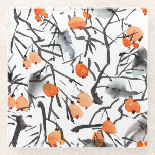 Posavasos De Vidrio Watercolor Ink Berries deja Ilustracion