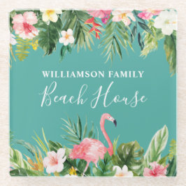 Posavasos De Vidrio Watercolor Tropical Familia Floral Nombre Beach Ho