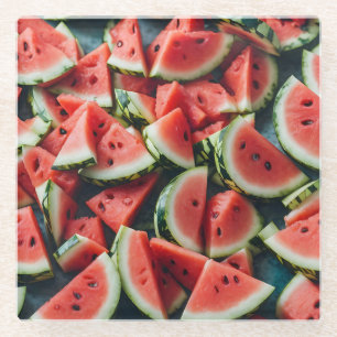 Posavasos De Vidrio Watercolor Watermelon Slices Patrón Rojo verde