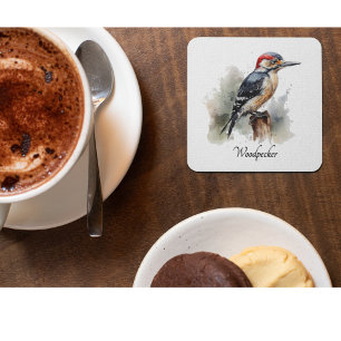 Posavasos De Vidrio Watercolor Woodpecker Woodland, personalizado
