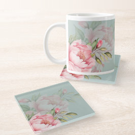 Posavasos De Vidrio Wedding & Eid | Pink Peony & Sage Green