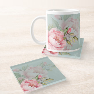 Posavasos De Vidrio Wedding & Eid | Pink Peony & Sage Green