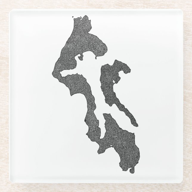 Posavasos De Vidrio Whidbey Island Island County Map Design (Anverso)