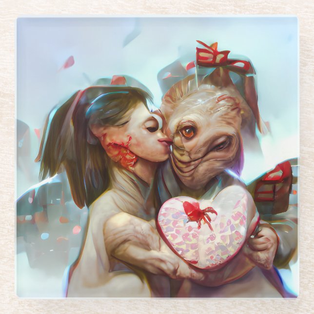 Posavasos De Vidrio Whimsical Alien Romance (Anverso)