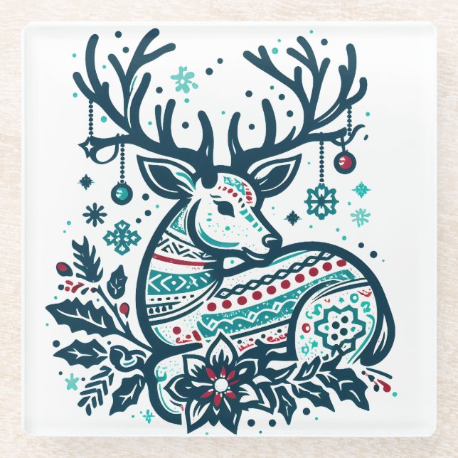 Posavasos De Vidrio Whimsical Christmas Deer Vector Clipart - Festive (Anverso)