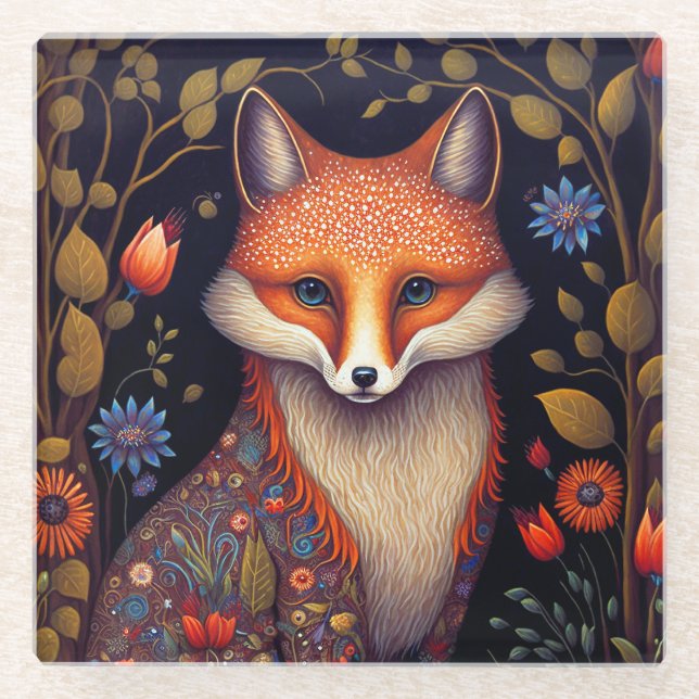 Posavasos De Vidrio Whimsical Fox Woodland Fantasy Art (Anverso)