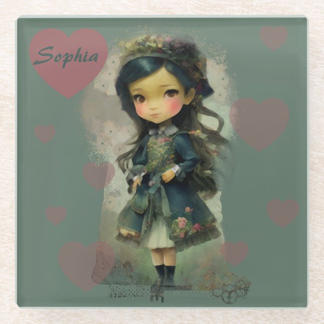 Posavasos De Vidrio Whimsical Kawaii Fairy Tale Chica (Anverso)