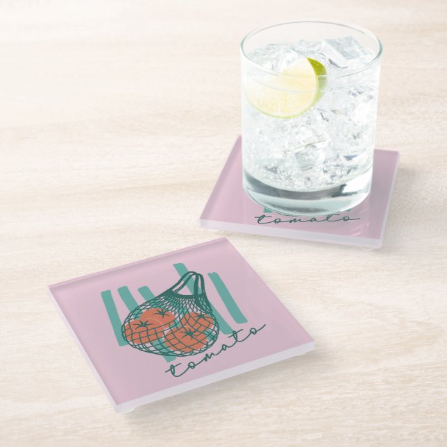 Posavasos De Vidrio Whimsical Tomatos Italy Farmers Market (Angular)