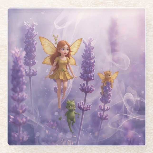 Posavasos De Vidrio Whimsy Among the Purple Blooms (Anverso)