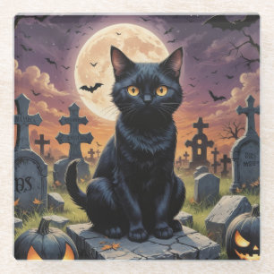 Posavasos De Vidrio Whiskers of the Witching Hour - Gato negro