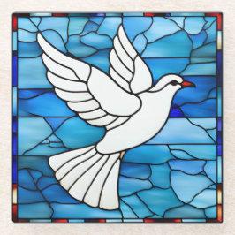 Posavasos De Vidrio White Dove on Stained Glass