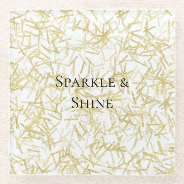 Posavasos De Vidrio White Gold Glam Glitzy Sparkle Christmas (Anverso)