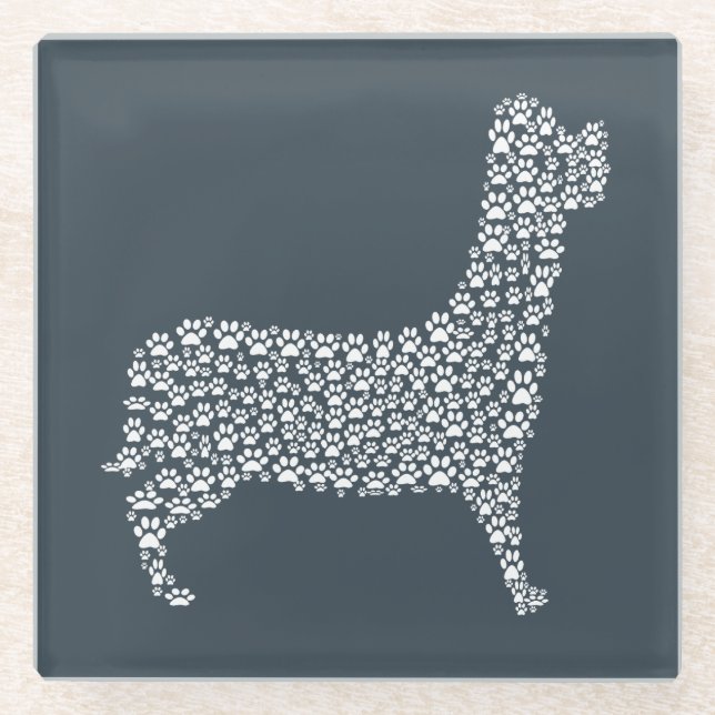 Posavasos De Vidrio White Paw Print Dog Silhouette Pattern Fabric (Anverso)