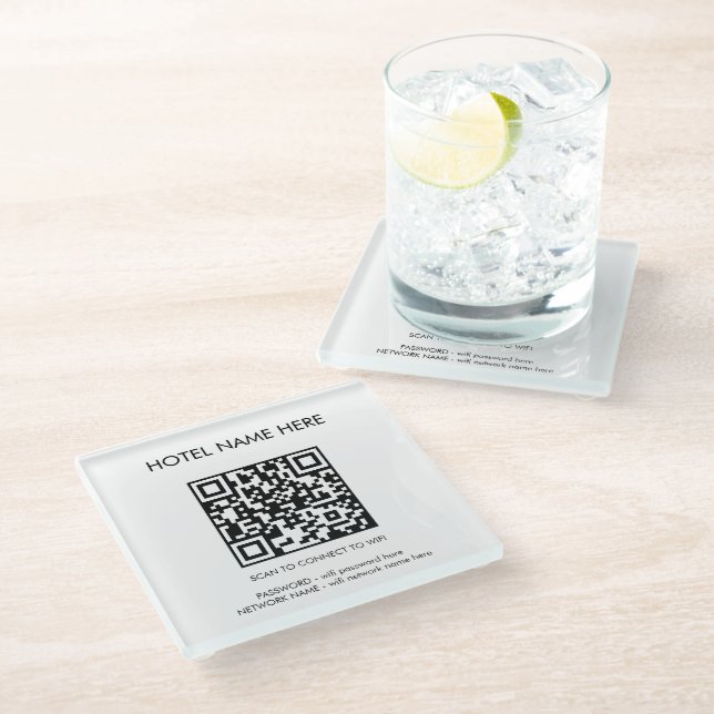 Posavasos De Vidrio WIFI Detalles QR Código Nombre del hotel Simple (Angular)