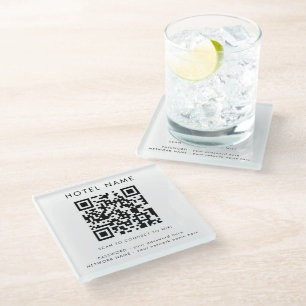Posavasos De Vidrio WIFI sencillo detalles QR código Nombre del hotel