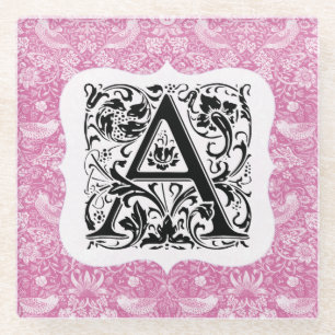 Posavasos De Vidrio William Morris Alphabet Strawberry Thief Pink