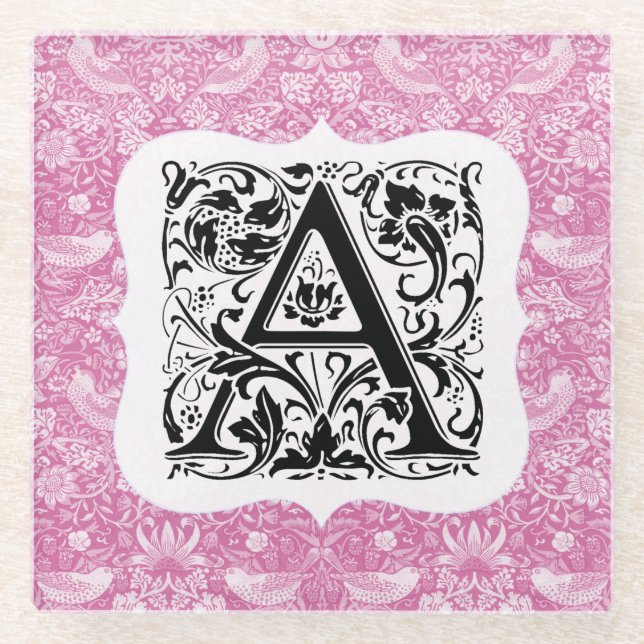 Posavasos De Vidrio William Morris Alphabet Strawberry Thief Pink (Anverso)