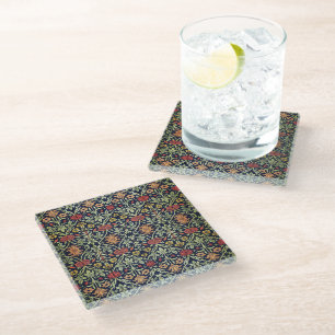 Posavasos De Vidrio William Morris Flores Foliage Rojo amarillo verde