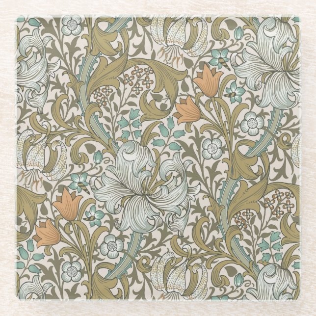Posavasos De Vidrio William Morris Golden Lily Blue Gold (Anverso)