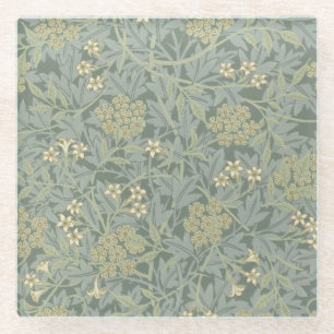Posavasos De Vidrio William Morris Jasmine Azul Arte Botánico Verde