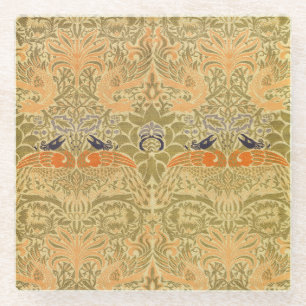 Posavasos De Vidrio William Morris Peacock Dragon Artesanía Vintage