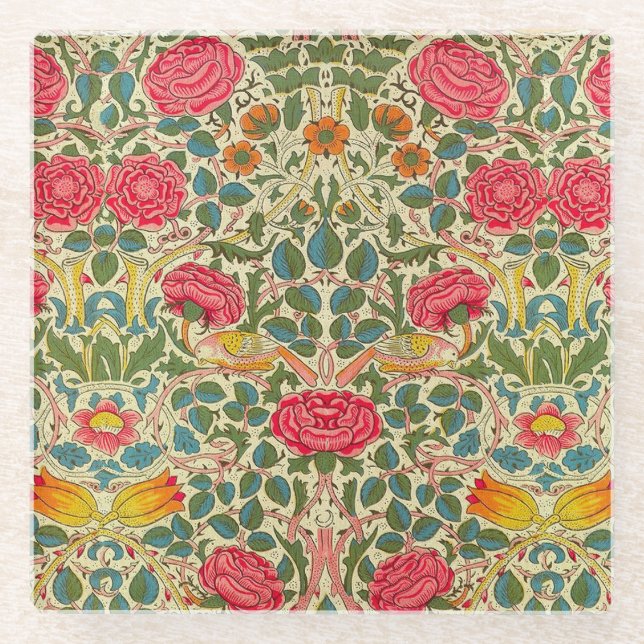 Posavasos De Vidrio William Morris Rosa Floral Chintz Pink (Anverso)