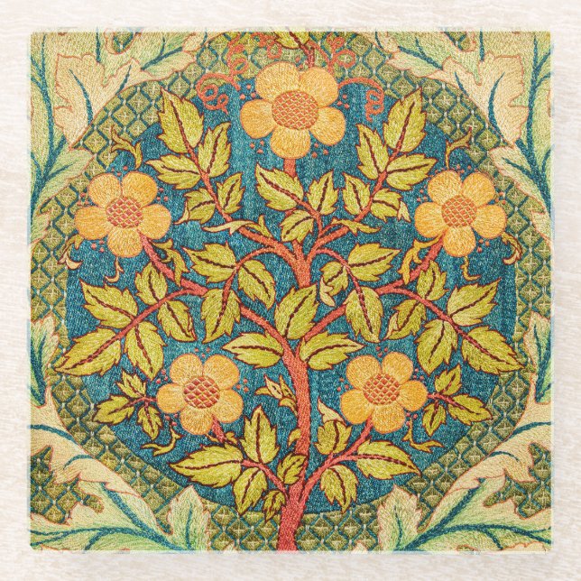 Posavasos De Vidrio William Morris Rosa Wreath: Arte y artesanía clási (Anverso)