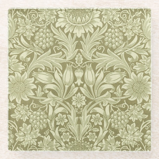 Posavasos De Vidrio William Morris Sunflower Green Flower (Anverso)