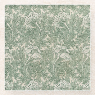 Posavasos De Vidrio William Morris Verde Salvia Estampado de Tulipán: