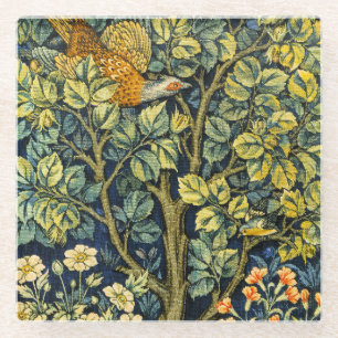 Posavasos De Vidrio William Morris Vintage Faisán Ardilla Flor