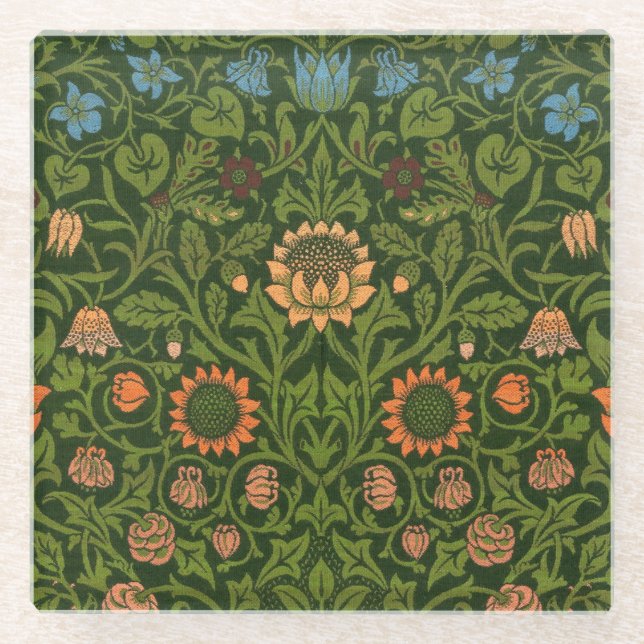Posavasos De Vidrio William Morris Violet y la alfombra de arte de la  (Anverso)