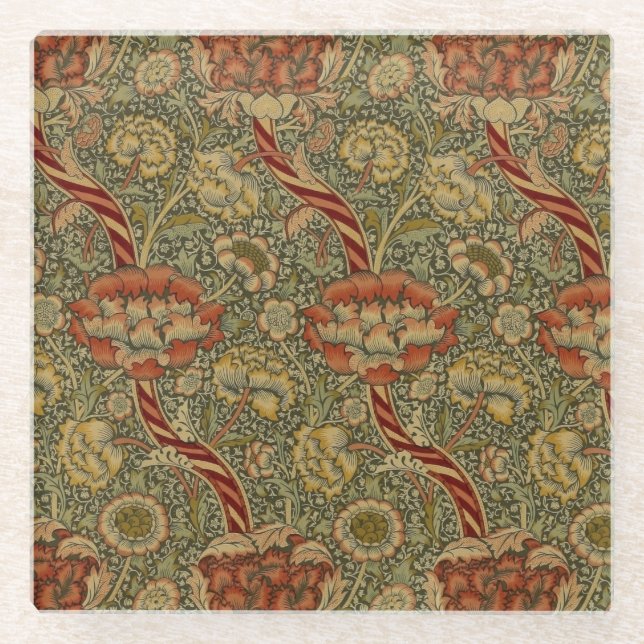 Posavasos De Vidrio William Morris Wandle English Floral Damask Design (Anverso)