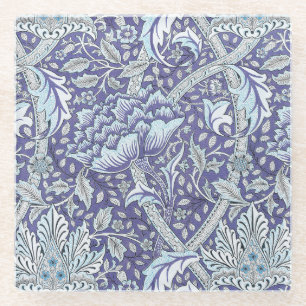 Posavasos De Vidrio William Morris Windrush patrón floral azul