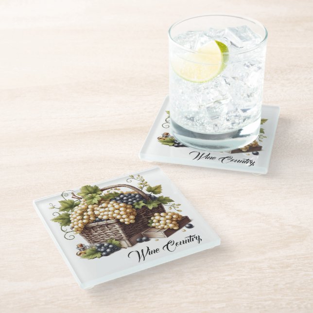 Posavasos De Vidrio Wine Country Glass Coaster (Angular)