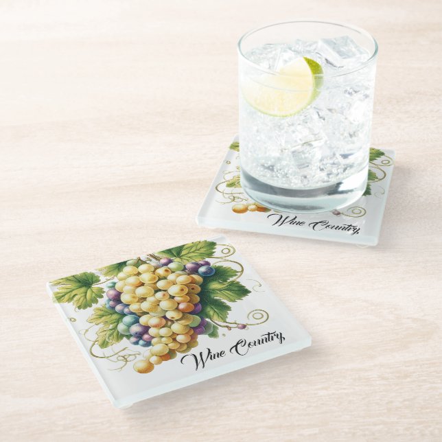 Posavasos De Vidrio Wine Country Glass Coaster (Angular)