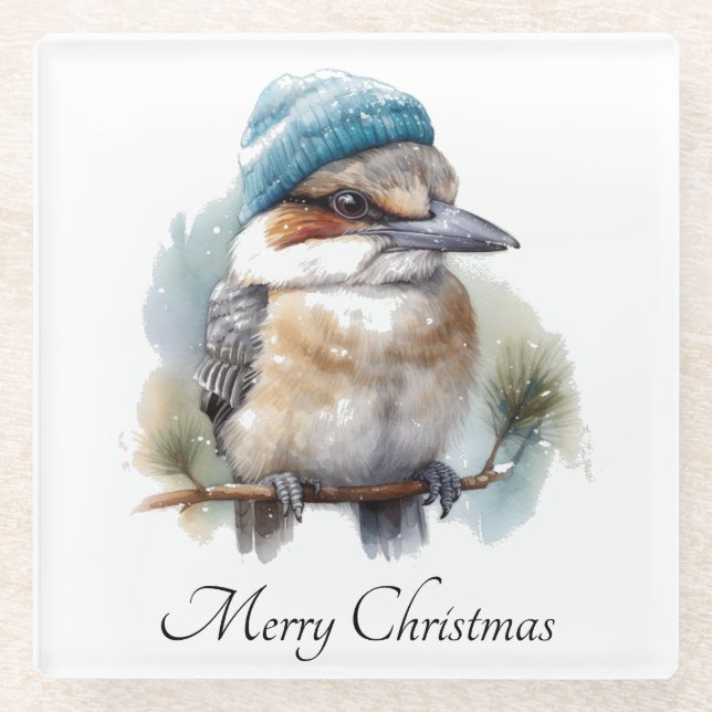Posavasos De Vidrio Winter Kookaburra Deseos, personalizado (Anverso)