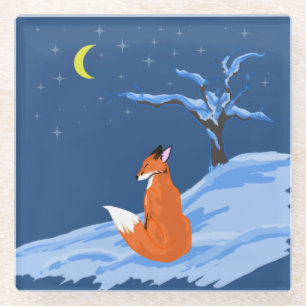 Posavasos De Vidrio Winter Night Fox