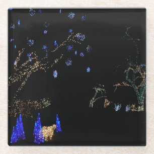 Posavasos De Vidrio Winter Wonderland ilumina vacaciones azules y blan