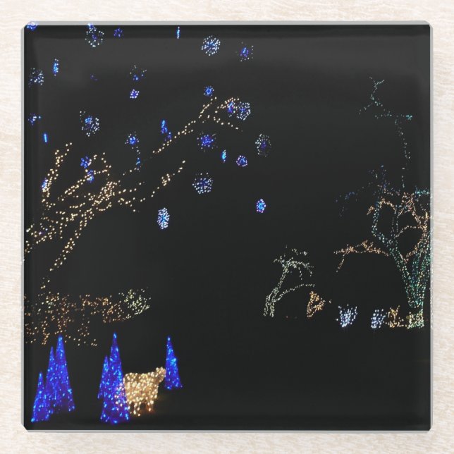 Posavasos De Vidrio Winter Wonderland ilumina vacaciones azules y blan (Anverso)