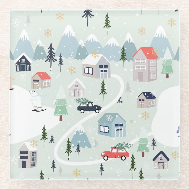 Posavasos De Vidrio Winter Wonderland: Navidades de oso polar (Anverso)