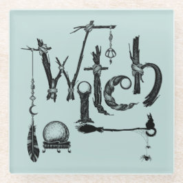 Posavasos De Vidrio Witch Woodsy Old World Ilustration Stone Coaster