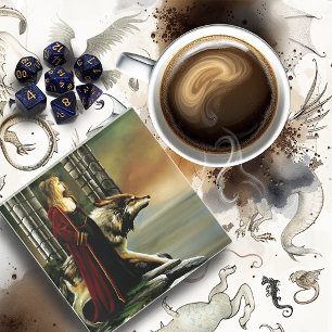 Posavasos De Vidrio Wolf Fantasy Blonde Sorceress