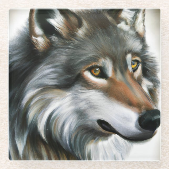 Posavasos De Vidrio Wolf Painting (Anverso)