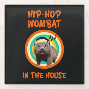Posavasos De Vidrio Wombat divertido de Hip-hop en la casa
