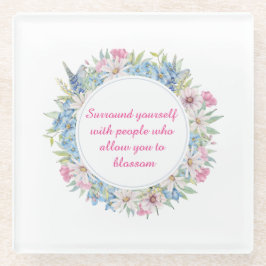 Posavasos De Vidrio Wreath floral azul blanco rosado