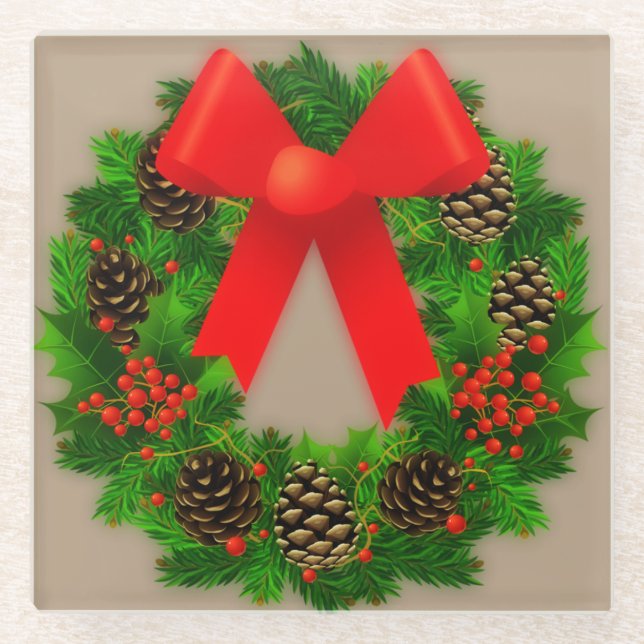 Posavasos De Vidrio Wreath navidades (Anverso)