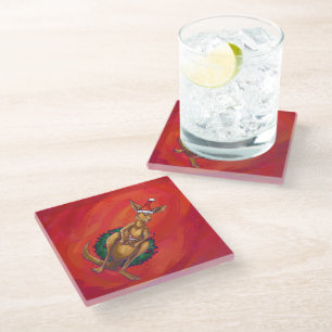 Posavasos De Vidrio Xmas canguro en rojo